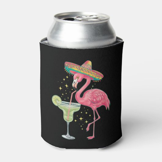 Flamingo Die Margarita Drinkt Grappige Mexicaanse  Blikjeskoeler (Blikje Voorkant)
