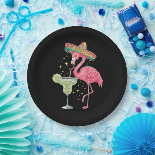 Flamingo die Margarita drinkt Grappige Mexicaanse  Papieren Bordje (Feest)
