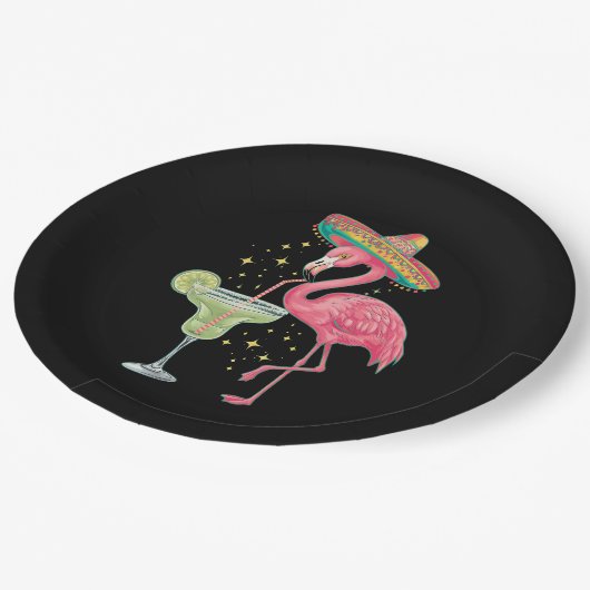 Flamingo die Margarita drinkt Grappige Mexicaanse  Papieren Bordje (Gekanteld)
