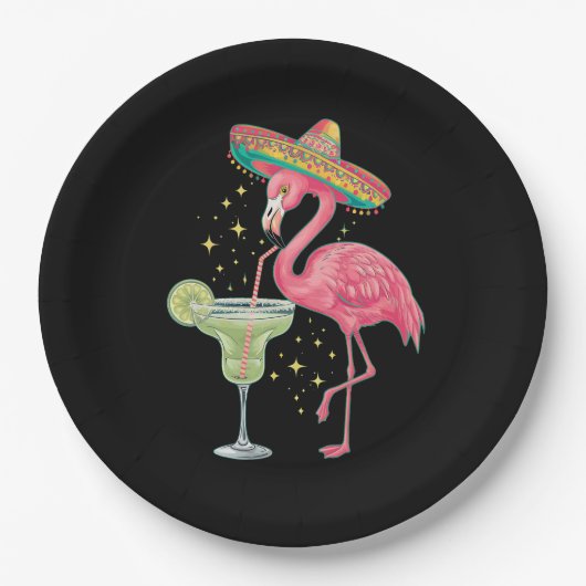 Flamingo die Margarita drinkt Grappige Mexicaanse  Papieren Bordje (Voorkant)