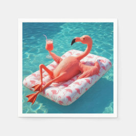 Flamingo die ontspant op een zwembadmatras servet