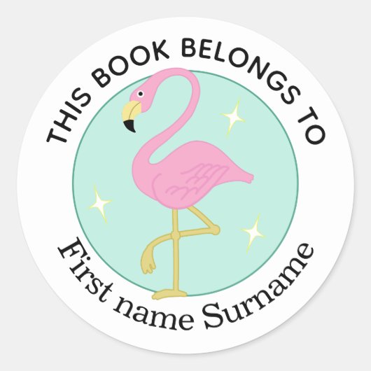 Flamingo Dit Boek Is Van Gepersonaliseerd Ronde Sticker (Voorkant)