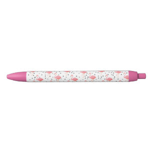 Flamingo Dot Print Black Ink Pen