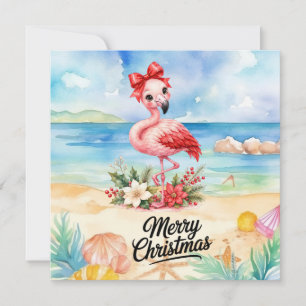 Flamingo draagt Kerstmanhoed voor Kerstmis Kaart