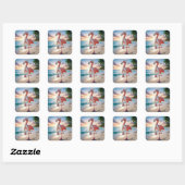 Flamingo draagt winterlaarzen en sjaal vierkante sticker (Vel)