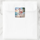 Flamingo draagt winterlaarzen en sjaal vierkante sticker (Tas)