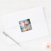 Flamingo draagt winterlaarzen en sjaal vierkante sticker (Envelop)