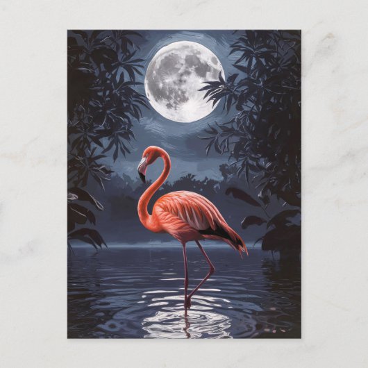 Flamingo dramatische volle maan briefkaart (Voorkant)