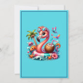 Flamingo drijvend in zwembad verjaardagsfeest kaart (Achterkant)