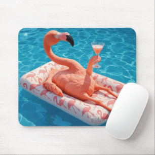 Flamingo Drijvend Met een Cocktail In een Zwembad Muismat