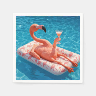 Flamingo Drijvend Met een Cocktail In een Zwembad Servet
