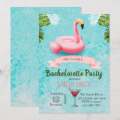 Flamingo drijvende vrijgezellen uitnodiging (Voorkant / Achterkant)