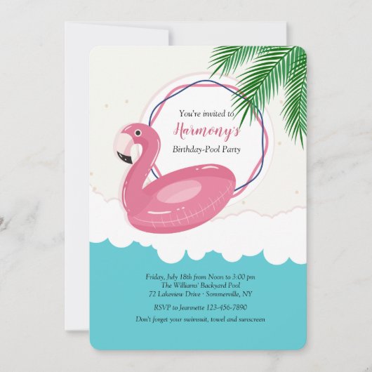 Flamingo Drijver Uitnodiging (Voorkant)