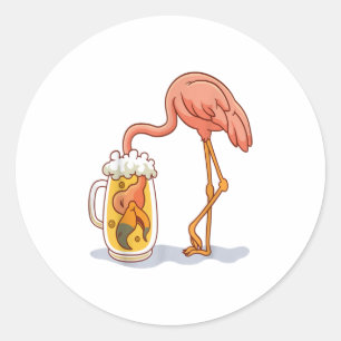 Flamingo Drink Beer Ronde Sticker