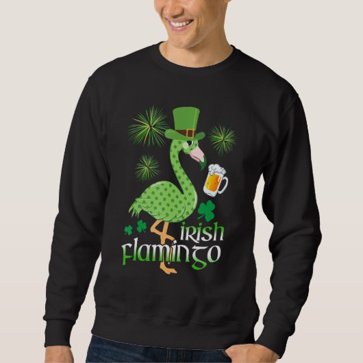 Flamingo Drink Beer St Patricks Day Irish Sham Trui (Voorkant)