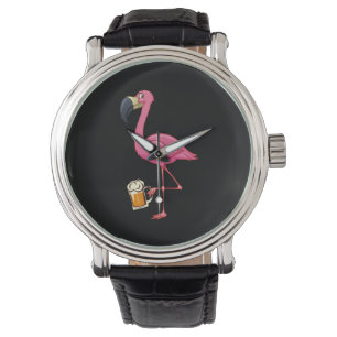 Flamingo Drink bier - Funny Pink Flamingo Horloge