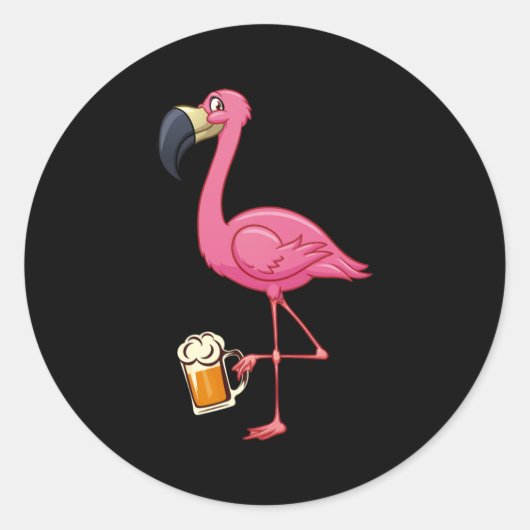 Flamingo Drink bier - Funny Pink Flamingo Ronde Sticker (Voorkant)