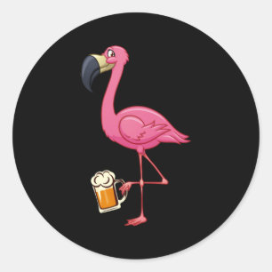 Flamingo Drink bier - Funny Pink Flamingo Ronde Sticker