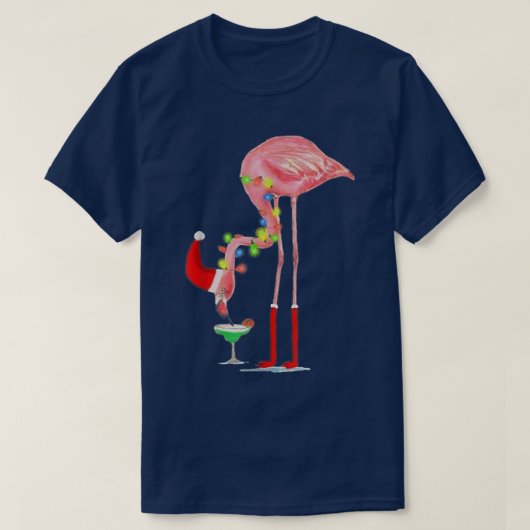 Flamingo Drink Cocktail-kerstlampjes Boom X T-shirt (Design voorkant)