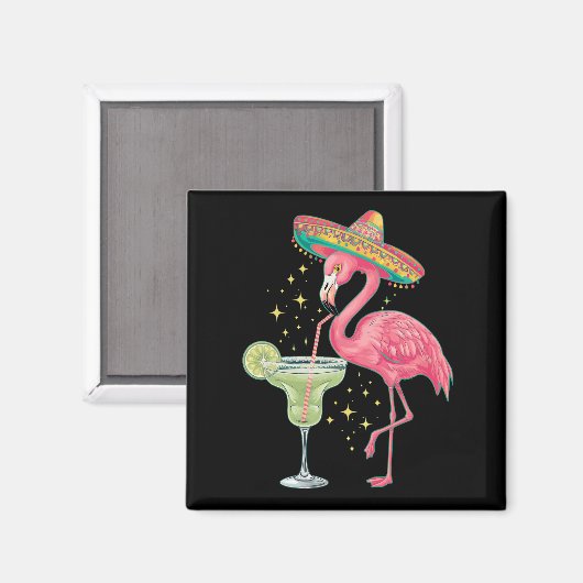 Flamingo Drink Margarita Funny Mexican Poncho Magneet (Voorkant / Achterkant)