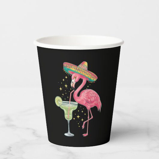 Flamingo Drink Margarita Funny Mexican Poncho Papieren Bekers (Voorkant)