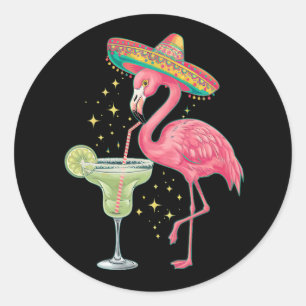 Flamingo Drink Margarita Funny Mexican Poncho Ronde Sticker
