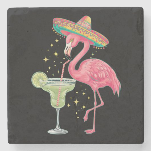 Flamingo Drink Margarita Funny Mexican Poncho Stenen Onderzetter (Voorkant)