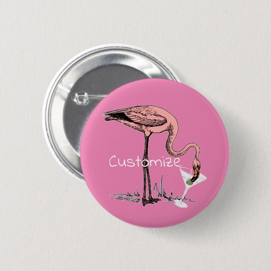 Flamingo Drink Martini Thunder_Cove Ronde Button 5,7 Cm (Voorkant /achterkant)