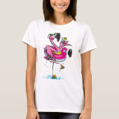 Flamingo Drinken Wine Funny Summer Holiday Tropica T-shirt (Voorkant)