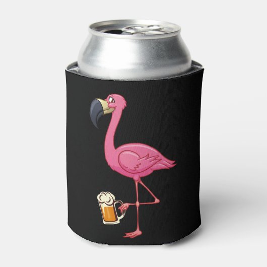 Flamingo Drinking Beer - Funny Pink Flamingo Blikjeskoeler (Blikje Voorkant)