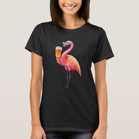 Flamingo Drinking Beer  Pink Flamingo T-shirt (Voorkant)