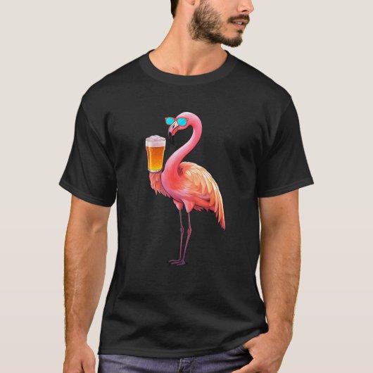 Flamingo Drinking Beer  Pink Flamingo T-shirt (Voorkant)