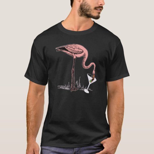 Flamingo Drinking Martini Art Illustration Premium T-shirt (Voorkant)