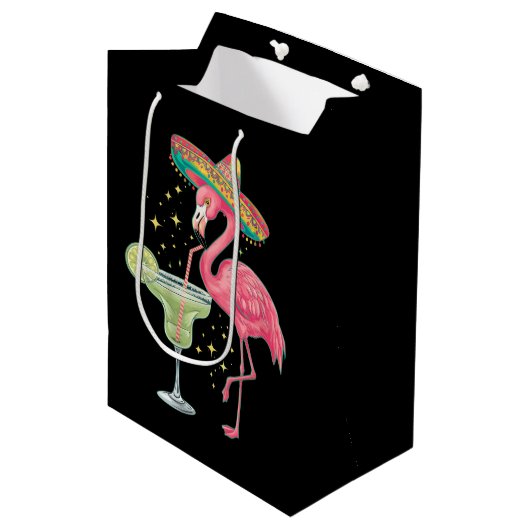 Flamingo Drinkt Margarita Grappige Mexicaanse Ponc Medium Cadeauzakje (Voorkant Gekanteld)