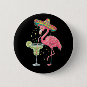 Flamingo drinkt Margarita Grappige Mexicaanse Ponc Ronde Button 5,7 Cm