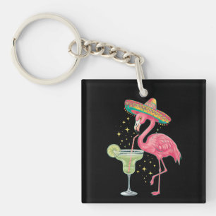Flamingo drinkt Margarita Grappige Mexicaanse Ponc Sleutelhanger