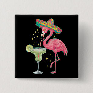 Flamingo drinkt Margarita Grappige Mexicaanse Ponc Vierkante Button 5,1 Cm