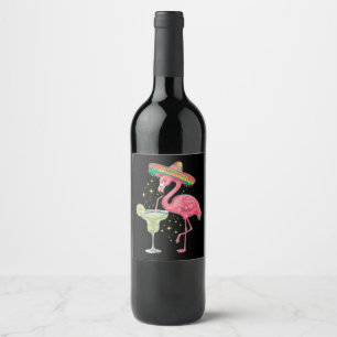 Flamingo drinkt Margarita Grappige Mexicaanse Ponc Wijn Etiket