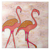 Flamingo Duo roze marmer decoratief Tegeltje (Voorkant)