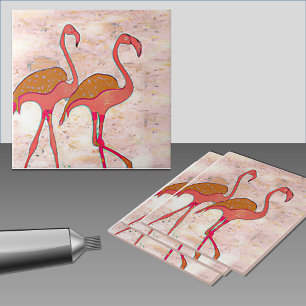 FLAMINGO DUO Roze marmer Decoratief Tegeltje