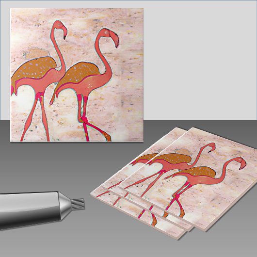 Flamingo Duo roze marmer decoratief Tegeltje