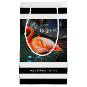 Flamingo Durf anders te zijn Zwarte Strepen Naam Klein Cadeauzakje (Voorkant)