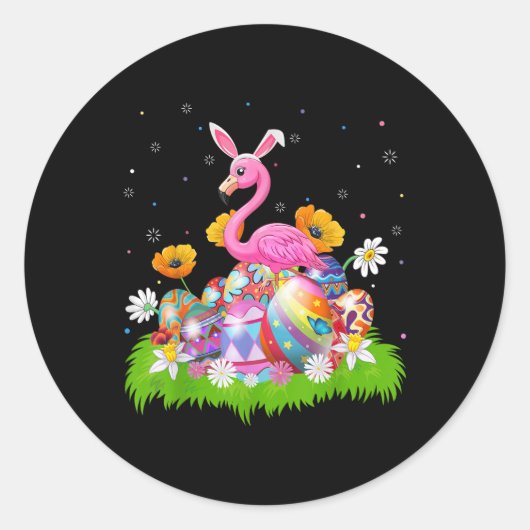 Flamingo Easter Egg Hunt Bunny Ear Flamingo Pasen Ronde Sticker (Voorkant)