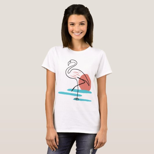 Flamingo één lijn t-shirt (Voorkant volledig)