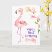 Flamingo Eerste verjaardag Happy 1st Birthday Card Kaart (Gele Bloem)
