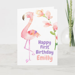 Flamingo Eerste verjaardag Happy 1st Birthday Card Kaart