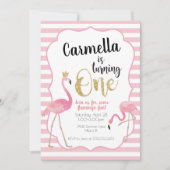 Flamingo eerste verjaardag uitnodiging (Voorkant)