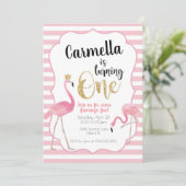 Flamingo eerste verjaardag uitnodiging (Staand voorkant)