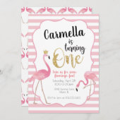 Flamingo eerste verjaardag uitnodiging (Voorkant / Achterkant)