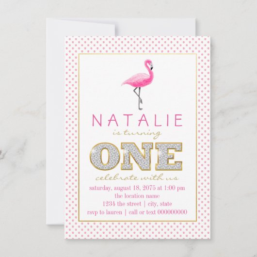 Flamingo Eerste Verjaardagsfeestje Kaart (Voorkant)
